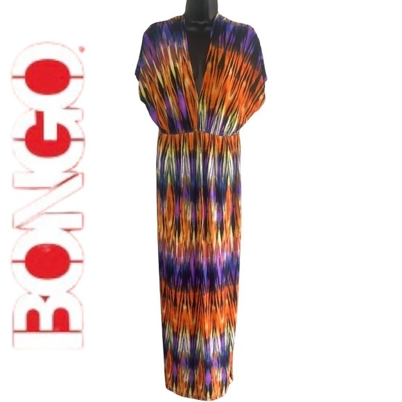 Bongo Women’s Orange/Purple Static Strip Print Maxi Dress Size L - Picture 1 of 16